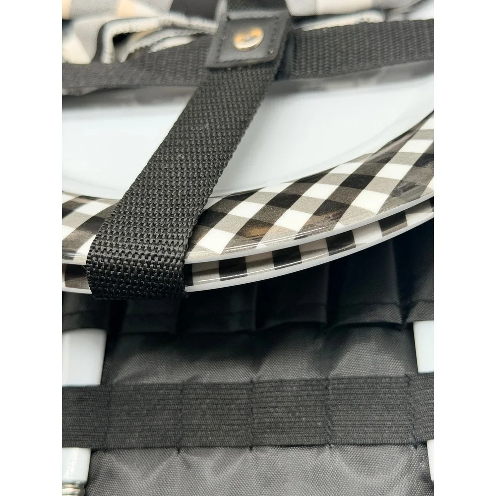 Plush Picnic Backpack Set for 2 Black Plates Wine Glasses Blanket Utensils